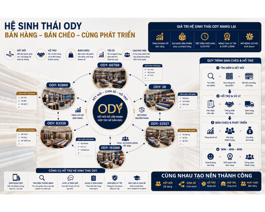 Hệ Sinh Thái ODY – Mô Hình Kết Nối Cửa Hàng Vải Bán Chéo Sản Phẩm Hiệu Quả hệ sinh thái ODY