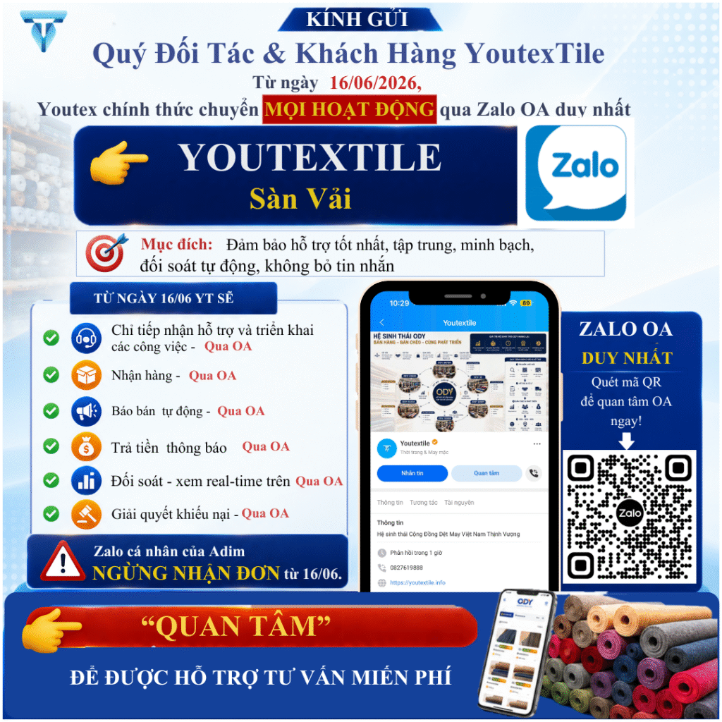 YOUTEXTILE chuyển toàn bộ hoạt động sang Zalo OA từ 16/06/2026 Youtextile