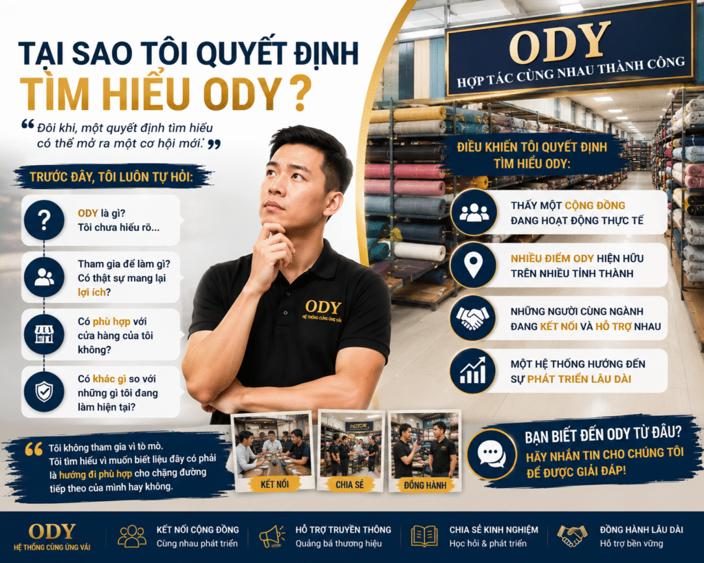 Tại Sao Tôi Quyết Định Tìm Hiểu ODY? Góc Nhìn Từ Một Người Kinh Doanh Ngành Vải Tìm hiểu ODY